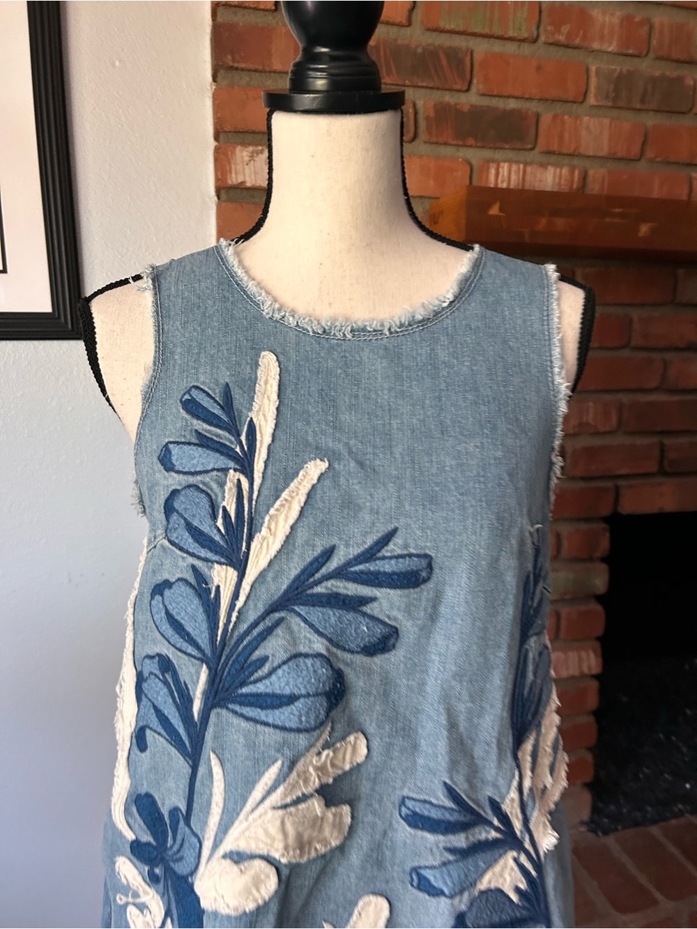 Anthropologie Holding Horses Floral Embroidered Denim Dress Sz S - Picture 4 of 8